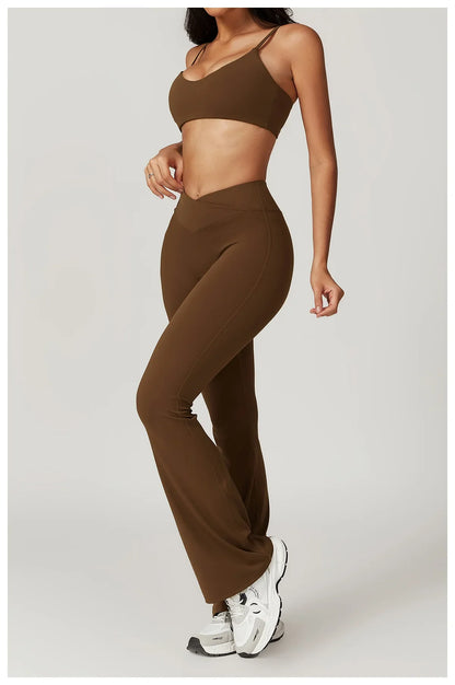 Women’s 2PCS Sportswear Yoga Set – Short Sleeve Crop Top & High Waist Leggings for Gym & Fitness
