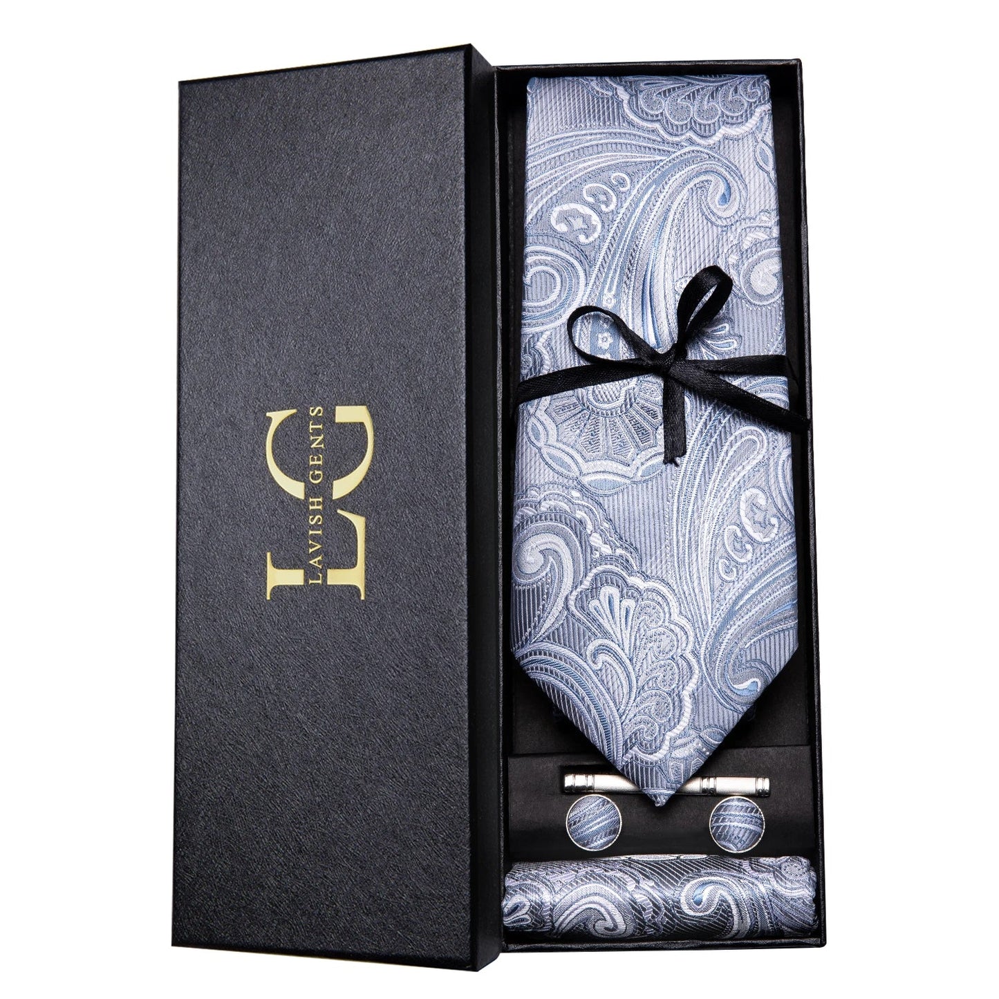 Hi-Tie Luxury Paisley Teal Green Tie Set - Men’s Classic Necktie with Handkerchief & Cufflinks Gift Box for Wedding & Formal Wear