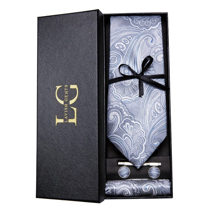 Hi-Tie Luxury Paisley Teal Green Tie Set - Men’s Classic Necktie with Handkerchief & Cufflinks Gift Box for Wedding & Formal Wear