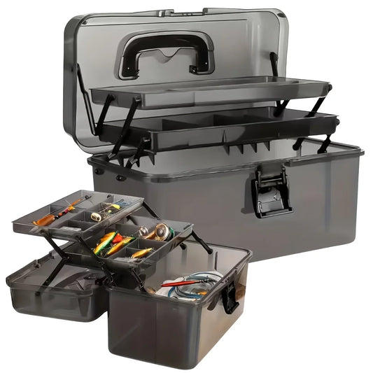 Large Capacity Fishing Gear Storage Box - Durable Black Transparent PE Tackle Organizer with Safety Lock