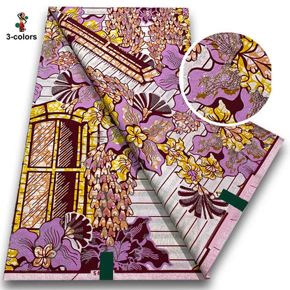 Premium Gold Print Pagne Fabric - 100% Cotton African Real Wax Ankara Grand SUP Nigerian Fabric