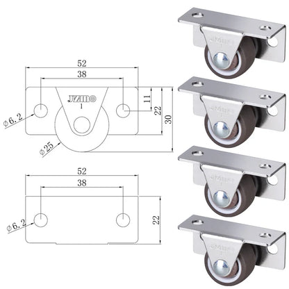 4Pcs Silent Rubber Casters | Low Profile Drawer Wheels for Furniture, Kitchen Cabinets, Tables, Side Installation Replacement