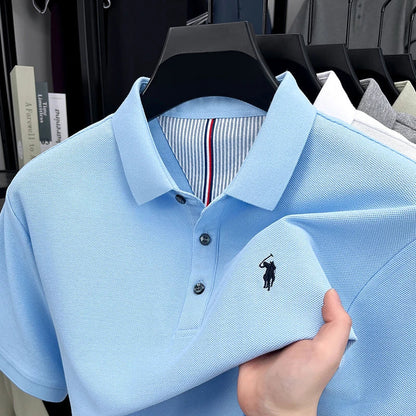 Men's 100% Cotton Embroidered Polo Shirt - Premium Summer Golf Casual Short Sleeve Top