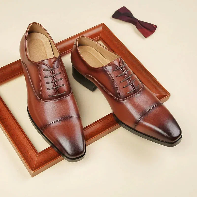 Men’s Italian Leather Oxford Shoes - Luxury Classic Square Toe Wedding Dress Shoes Sizes 39-47