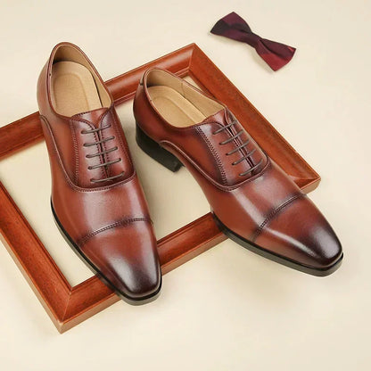 Men’s Italian Leather Oxford Shoes - Luxury Classic Square Toe Wedding Dress Shoes Sizes 39-47