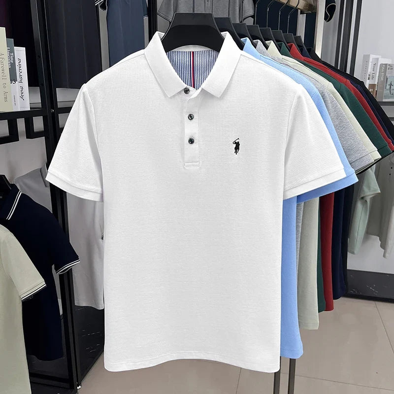 Men's 100% Cotton Embroidered Polo Shirt - Premium Summer Golf Casual Short Sleeve Top
