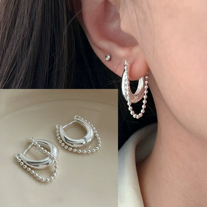 PANJBJ925 Sterling Silver Hoop Earrings - Frosted Geometric Design Fashion Jewelry Gift for Women