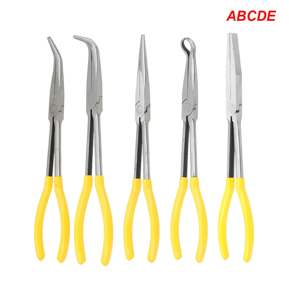 DIY Extra Long Nose Pliers – Straight & Bent Tip Mechanic Hand Tool for Car Maintenance, Spanner & Clip Removal Kit