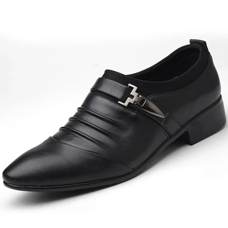 Men’s Classic White Dress Shoes - Casual Business Leather Point Toe Wedding Formal Shoes Size 46