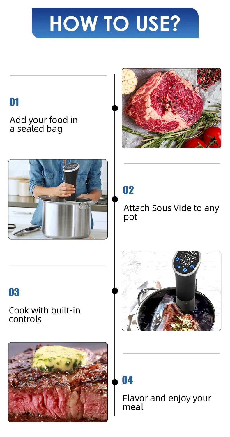 Wancle 1100W Sous Vide Cooker - LCD Touch Immersion Circulator, Accurate Cooking, IPX7 Waterproof with Digital Display