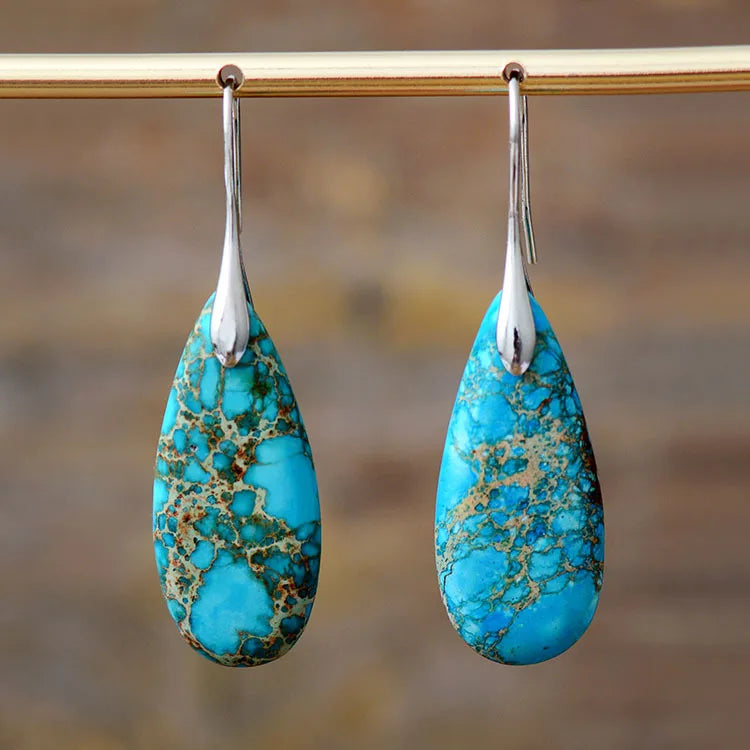 Bohemian Natural Stone Geometric Earrings - Luxury Emperor Stone Pendant Jewelry for Women