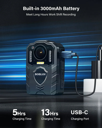 BOBLOV KJ25 1080p Body Camera — 3000mAh Night Vision Camcorder with 13H Recording, Police & Law Enforcement Camera, Ideal for Hiking & Riding