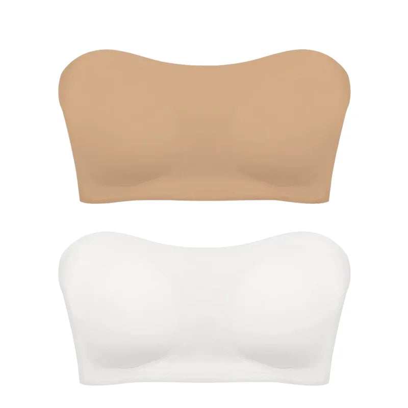 Women’s Strapless Push-Up Bra – Removable Padded Seamless Ice Silk Top, Invisible Anti-Slip Off-Shoulder Bra