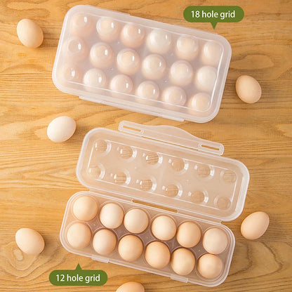12/18 Grid Egg Storage Box - Refrigerator Egg Organizer Tray with Lid