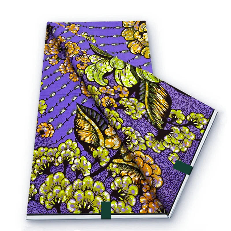 2026 African Real Wax Fabric - 100% Cotton Soft Ankara Batik Gold Print