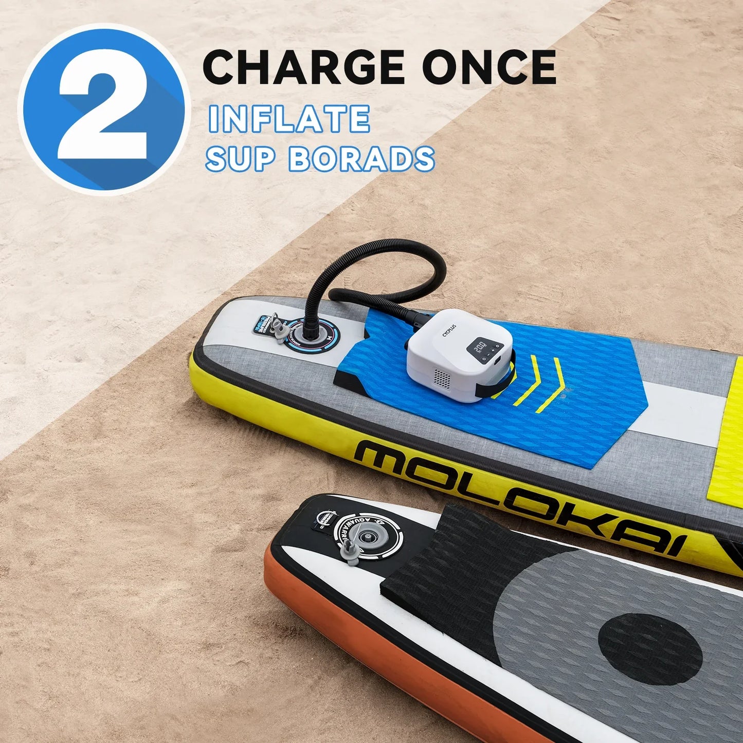 SUP Inflatable Pump — Rechargeable 20PSI Pump for PVC Kayaks, Kite Wings & Stand Up Paddle Boards