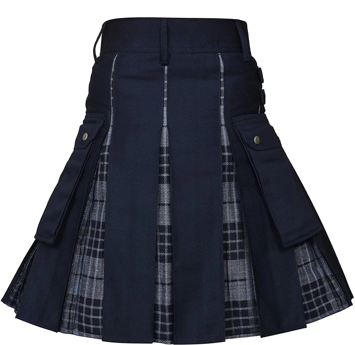 Men's Utility Hybrid Kilt - 100% Cotton Denim Tartan Style Box Pleated Traditional Kilt