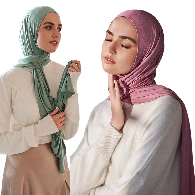 Women's Modal Cotton Jersey Hijab - Soft Solid Color Muslim Headscarf for Ramadan & Everyday Wear
