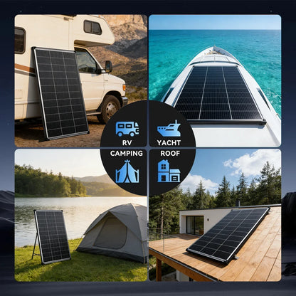 200W Bifacial N-Type Monocrystalline Solar Panel - High Efficiency Dual-Sided PV Module for RV, Boat, Cabin & Off-Grid Power Systems