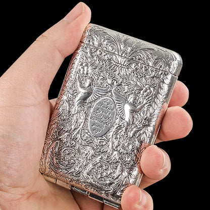 Retro Carved Cigarette Case - Luxury Metal Pocket Tobacco Storage Box for 14 Cigarettes, Smoking Accessory Holder
