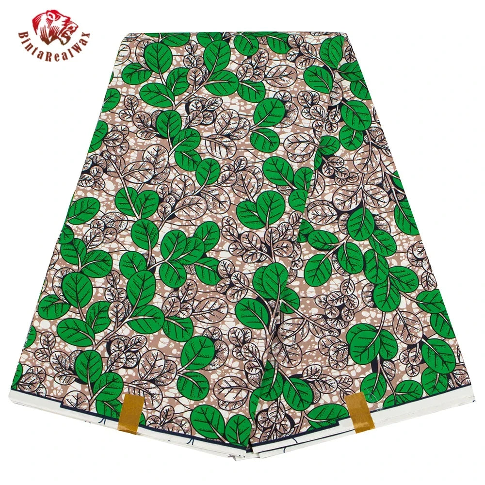 Ankara African Leaf Print Fabric - Real Wax Patchwork Sewing, Craft & DIY Textile Material