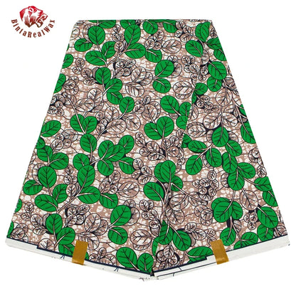 Ankara African Leaf Print Fabric - Real Wax Patchwork Sewing, Craft & DIY Textile Material