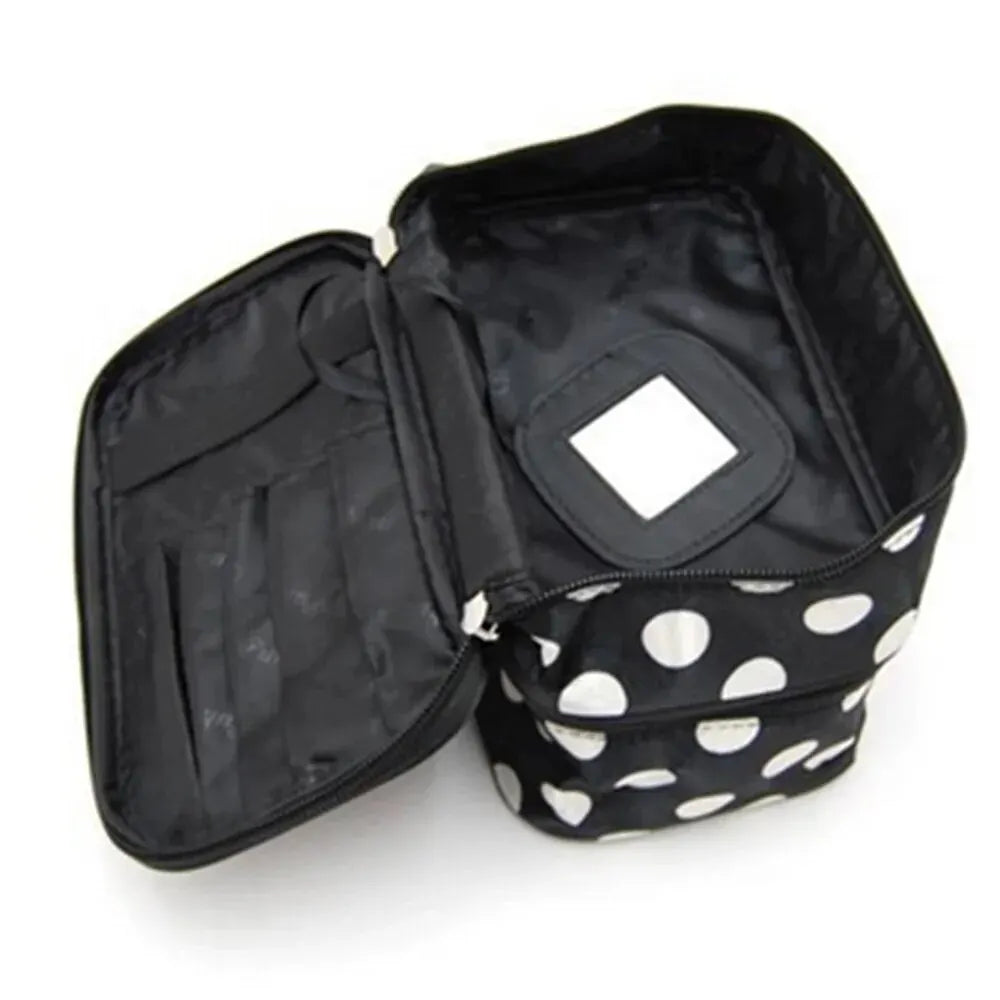Large Capacity Double Layer Cosmetic Bag: Zipper Makeup Organizer for Women - Portable Travel Toiletries Bathing Wash Pouch Clutch