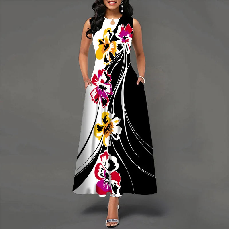Women’s Loose Floral Vintage Maxi Dress – Ruffled Summer Party Camis, Elegant Big & Large Size Dress