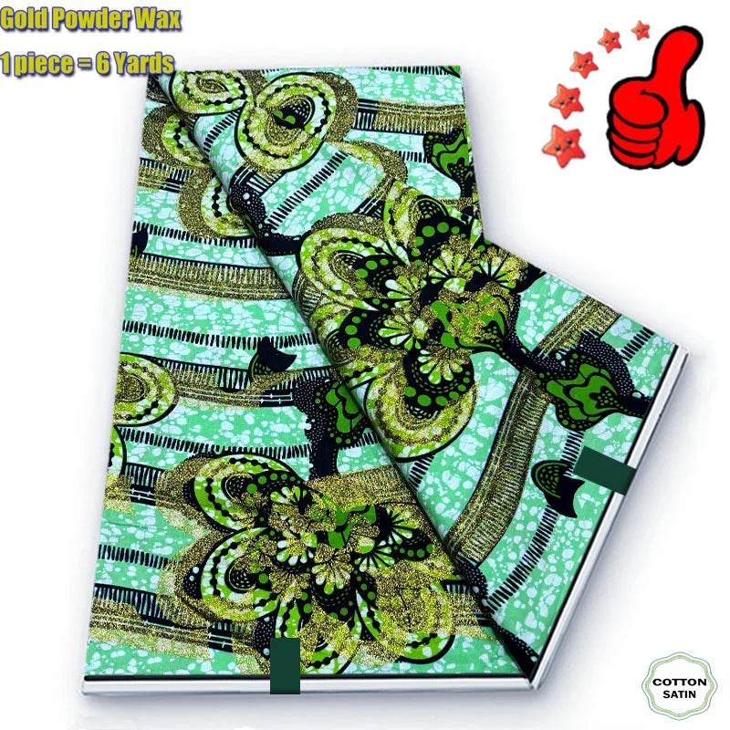 2026 African Real Wax Fabric - 100% Cotton Ankara Glitter Gold Print Batik Pagne for Women’s Fashion & Sewing