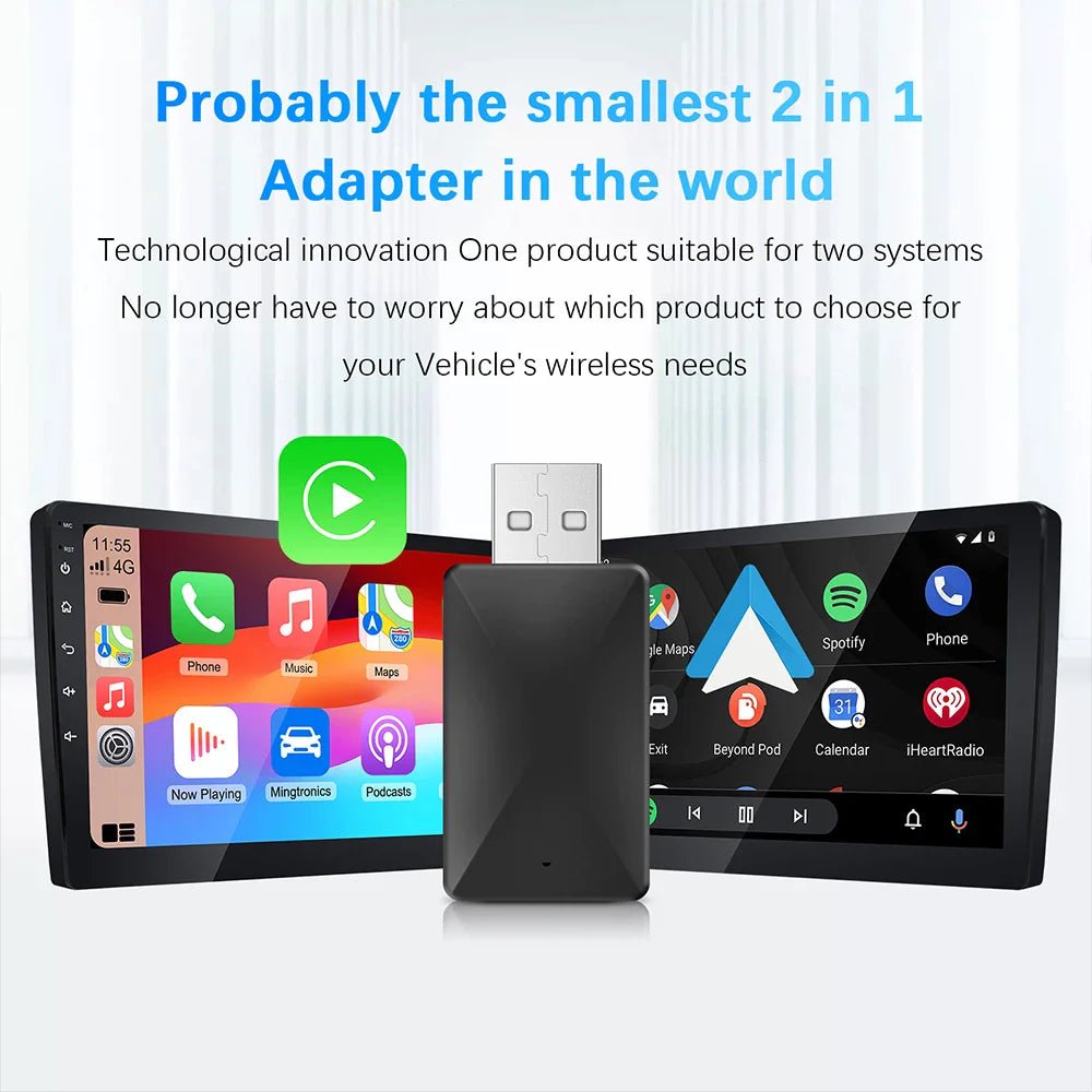 2-in-1 AI Box Mini Adapter – Wired to Wireless CarPlay & Android Auto, Plug and Play WiFi Smart Dongle, Compatible with 99% of Cars