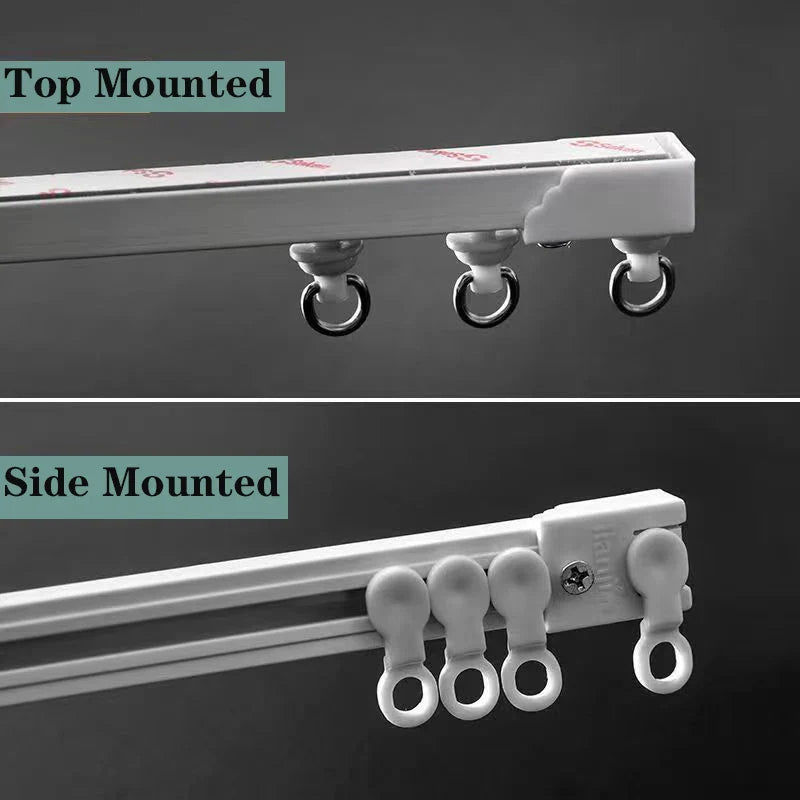 Self-Adhesive Curtain Track Nano Silent Sliding Rail, No-Drill Top & Side Mounted Window Curtain Rod Accessory for Easy Installation