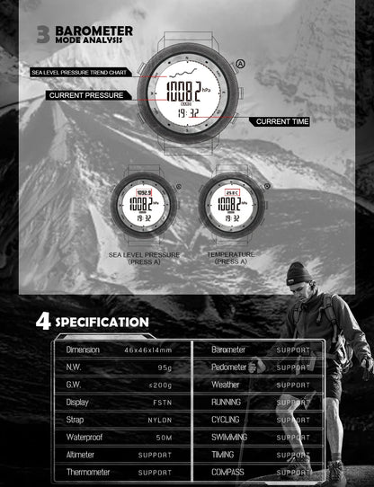 NORTH EDGE APACHE-46 Men’s Digital Outdoor Watch – Altimeter, Barometer, Compass, WR50M Sports Watch