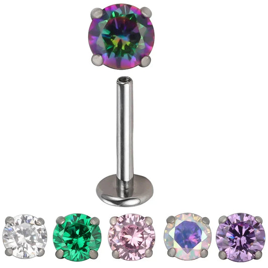 ASTM F136 Titanium CZ Labret Stud Earrings for Ear, Lip & Nose Piercings