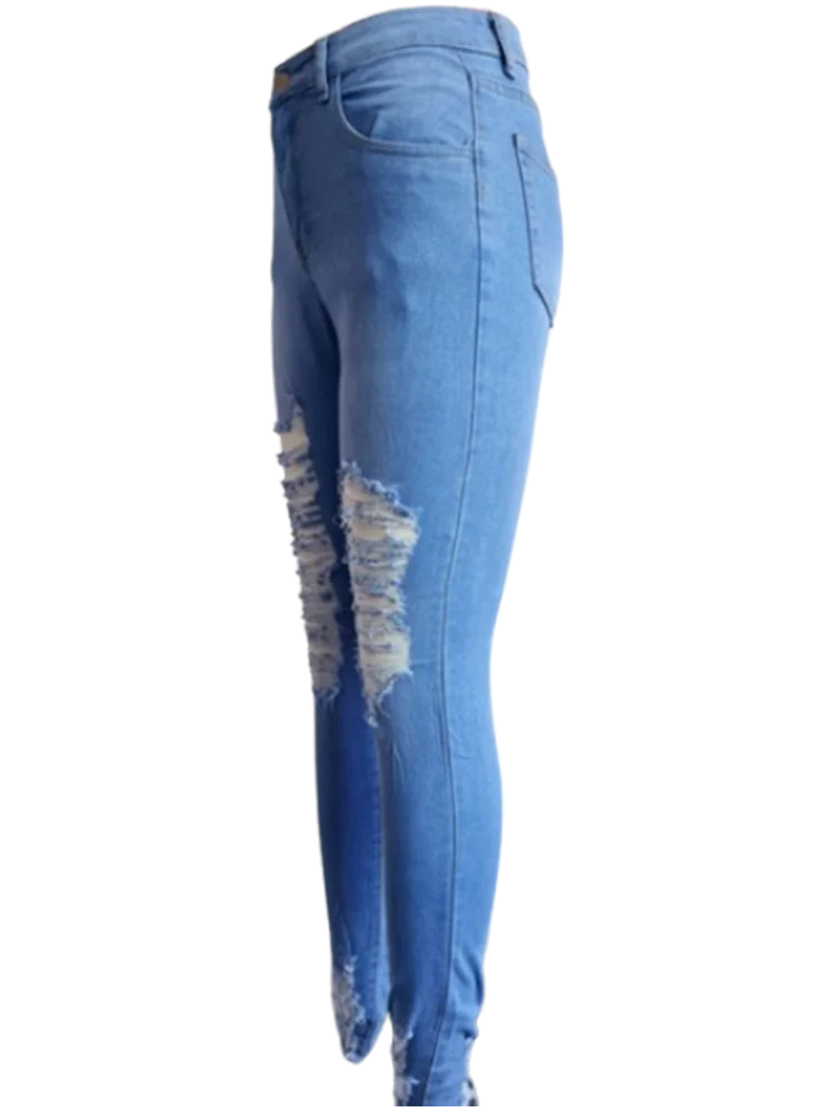 Women’s Ripped Pocket Jeans - High Street Casual Solid Color Fashion Denim Pants for Autumn Style