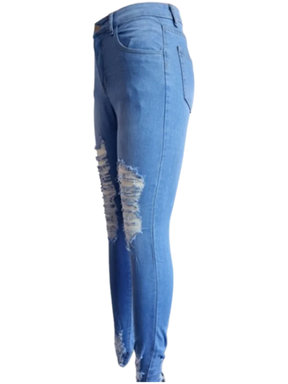Women’s Ripped Pocket Jeans - High Street Casual Solid Color Fashion Denim Pants for Autumn Style