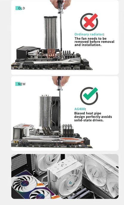 DEEPCOOL AG400 ARGB Air Cooler — 4 Heat Pipe CPU Cooler with PWM for Intel LGA1700/1200/115X & AMD AM4/AM5