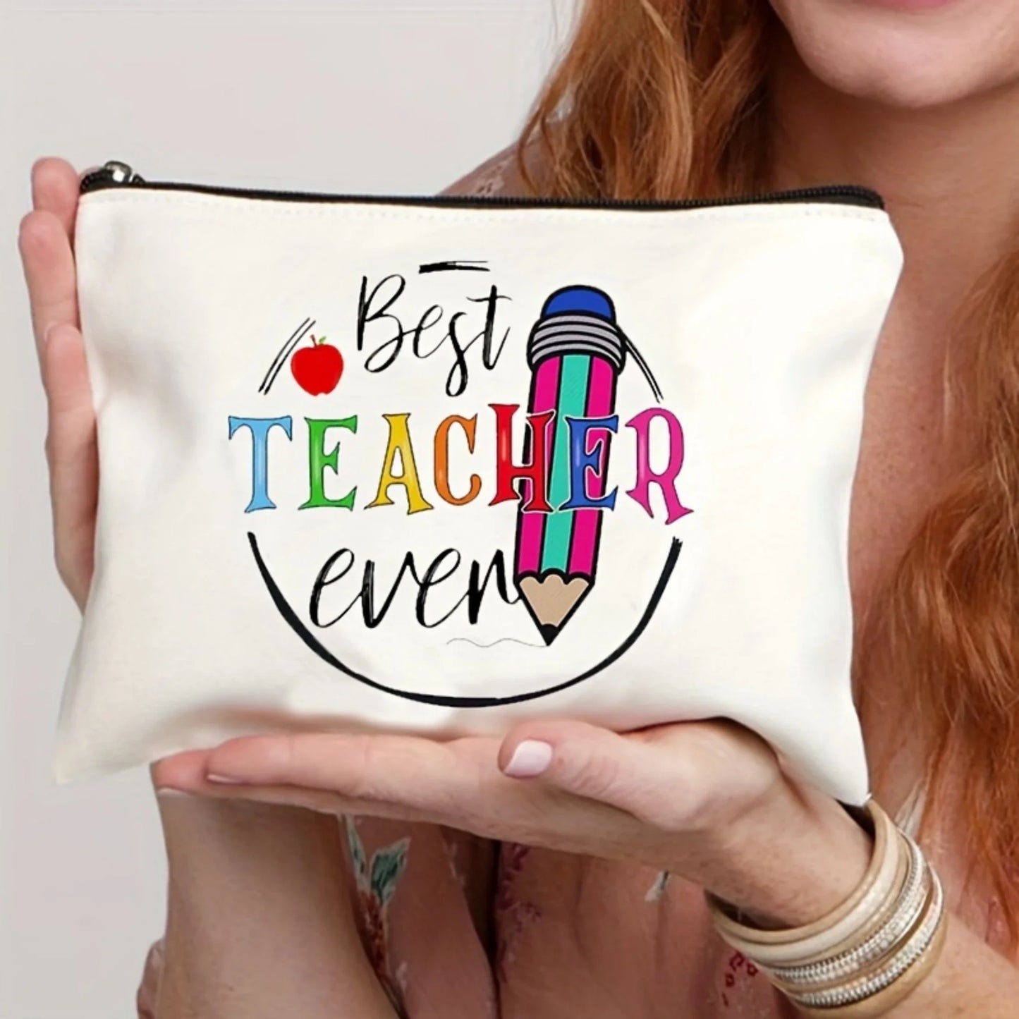 Chic Canvas Cosmetic Pouch – Durable Travel Makeup Organizer & Stylish Gift for Teachers