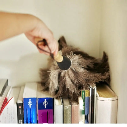 Ostrich Feather Dusting Brush – Wooden Handle Anti-Static Household & Car Cleaning Duster Tool