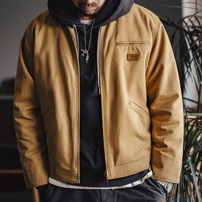 Maden Retro Canvas Jacket - Heavyweight Detroit Work Coat with Pockets & Lapel Collar