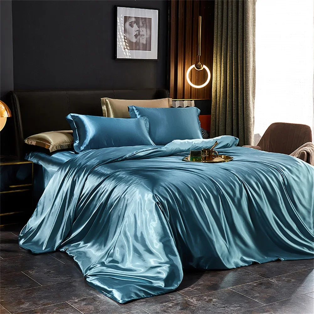 Luxury Silk Bedding Set - Satin Duvet Cover Bed Sheet & Pillowcase Set for Single Double King Queen Twin Beds