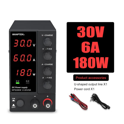 Wanptek Adjustable DC Bench Power Supply 30V 10A – Variable Lab Voltage Regulator 60V/5A & 120V/3A Precision Power Supply