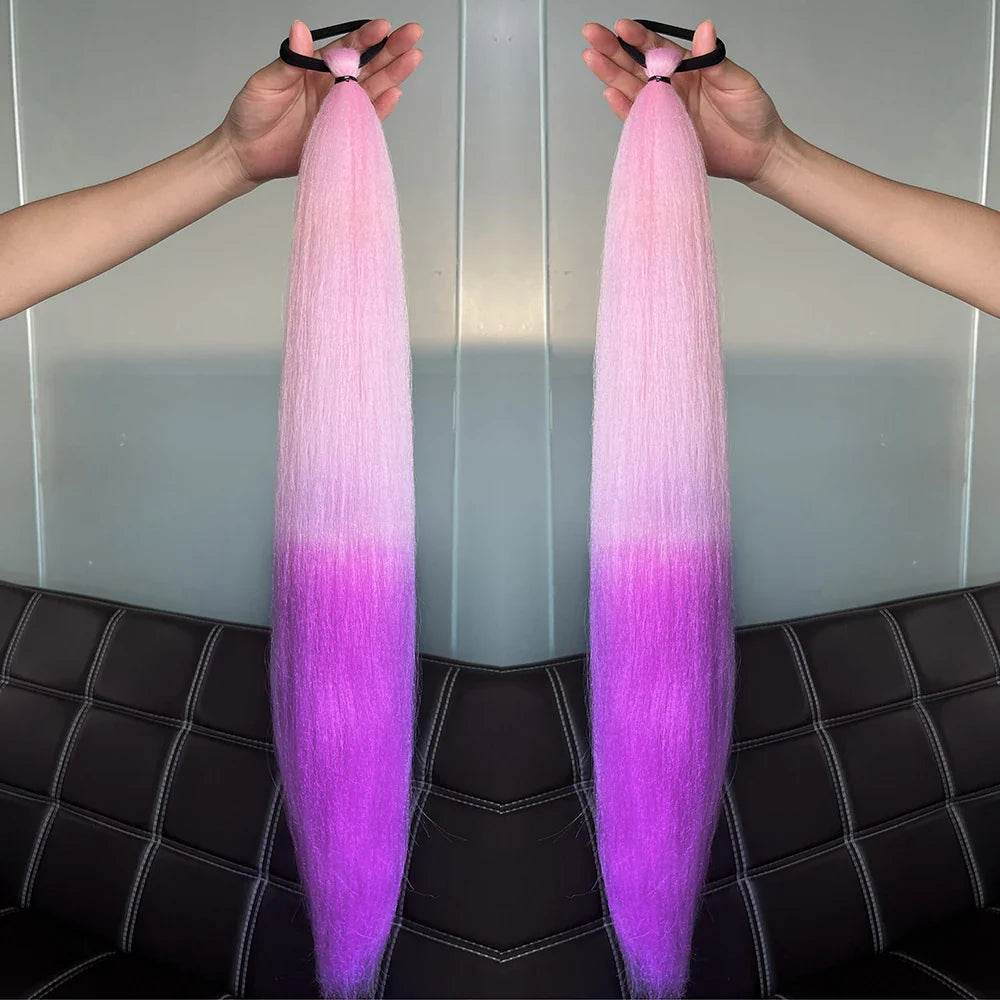 Synthetic Colorful Ponytail Extensions – Long Straight Braided Hairpieces with Rubber Band for Women