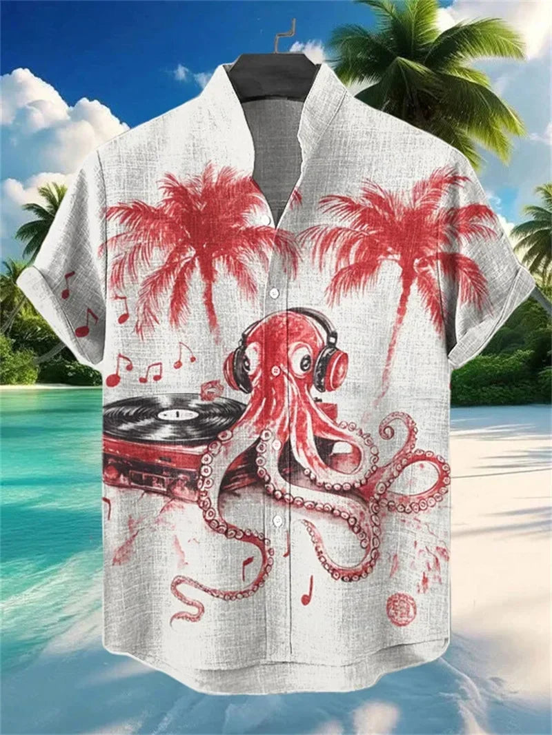 Men’s 3D Linen Hawaiian Shirt - Vintage Short Sleeve Casual Beach Shirt for Summer