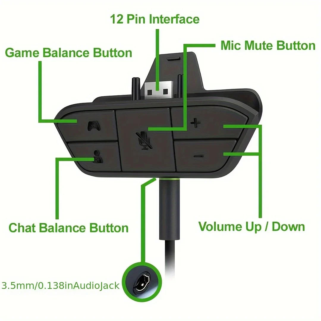 Stereo Headset Adapter for Xbox One & Series X|S – Audio Balance, Volume & Mic Control for Controllers