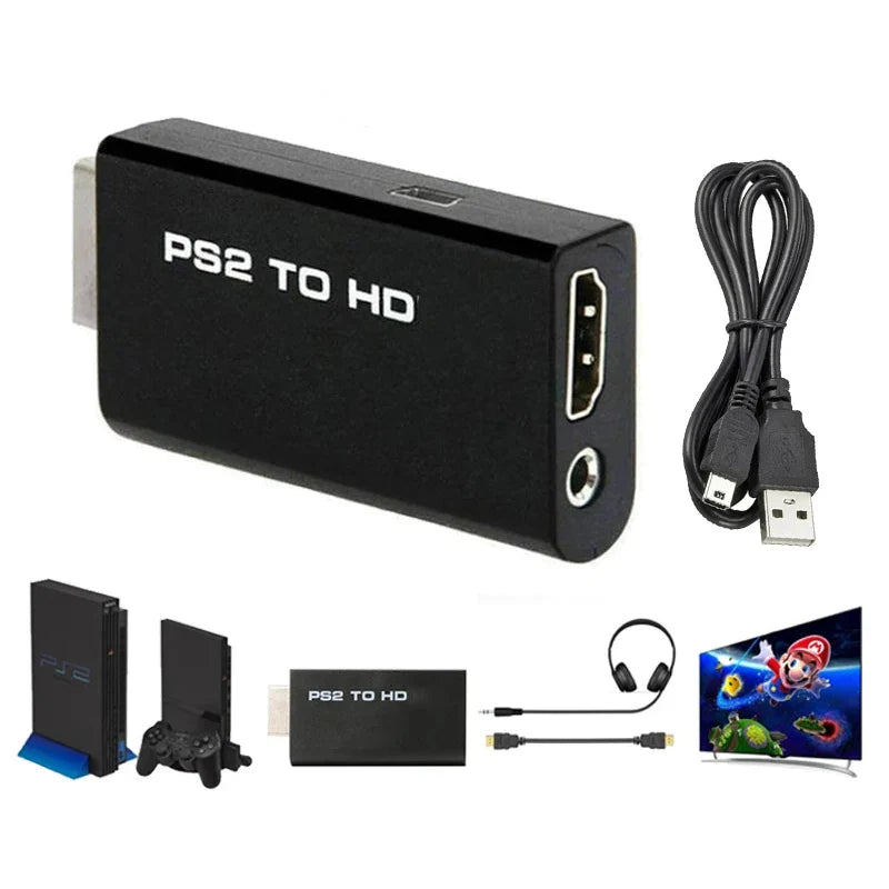 PS2 to HDMI Converter – Audio & Video Adapter with 3.5mm Port, Supports 480i/480p/576i Display Modes for PC & PS2
