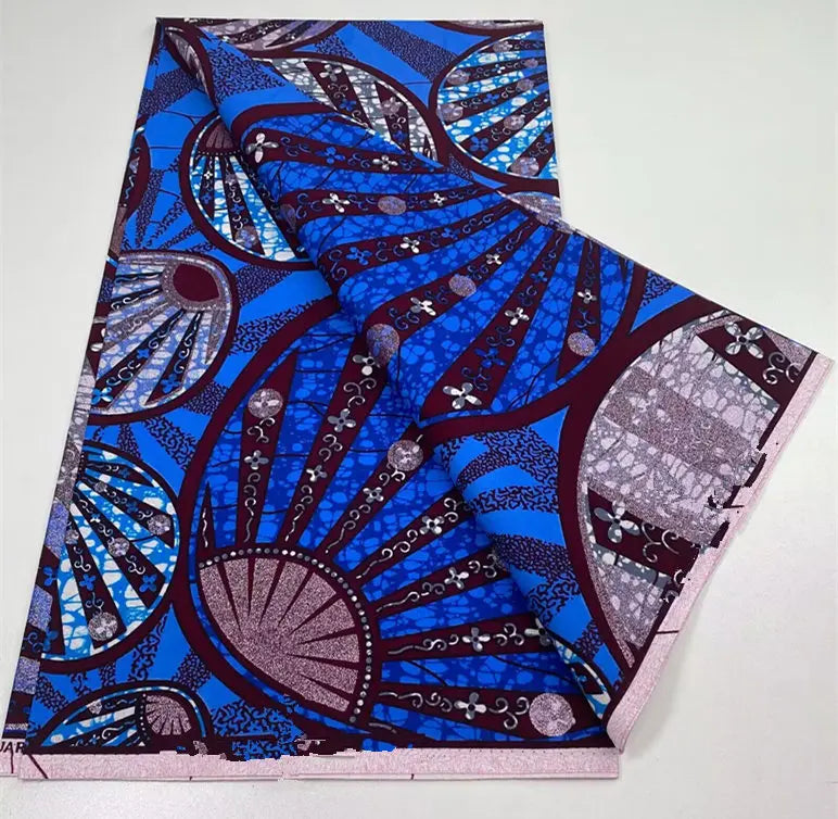 African Golden Glitter Wax Fabric - 6 Yards Ankara Batik Pagne Material for Sewing & Fashion Designs