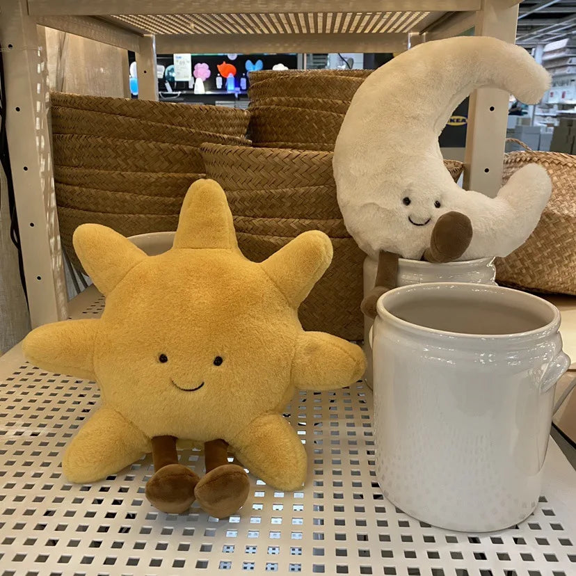 Adorable Smile Face Moon & Sun Plush Toy – Cute Cartoon Weather Stuffed Pillow for Kid's Bedroom Decor & Sofa