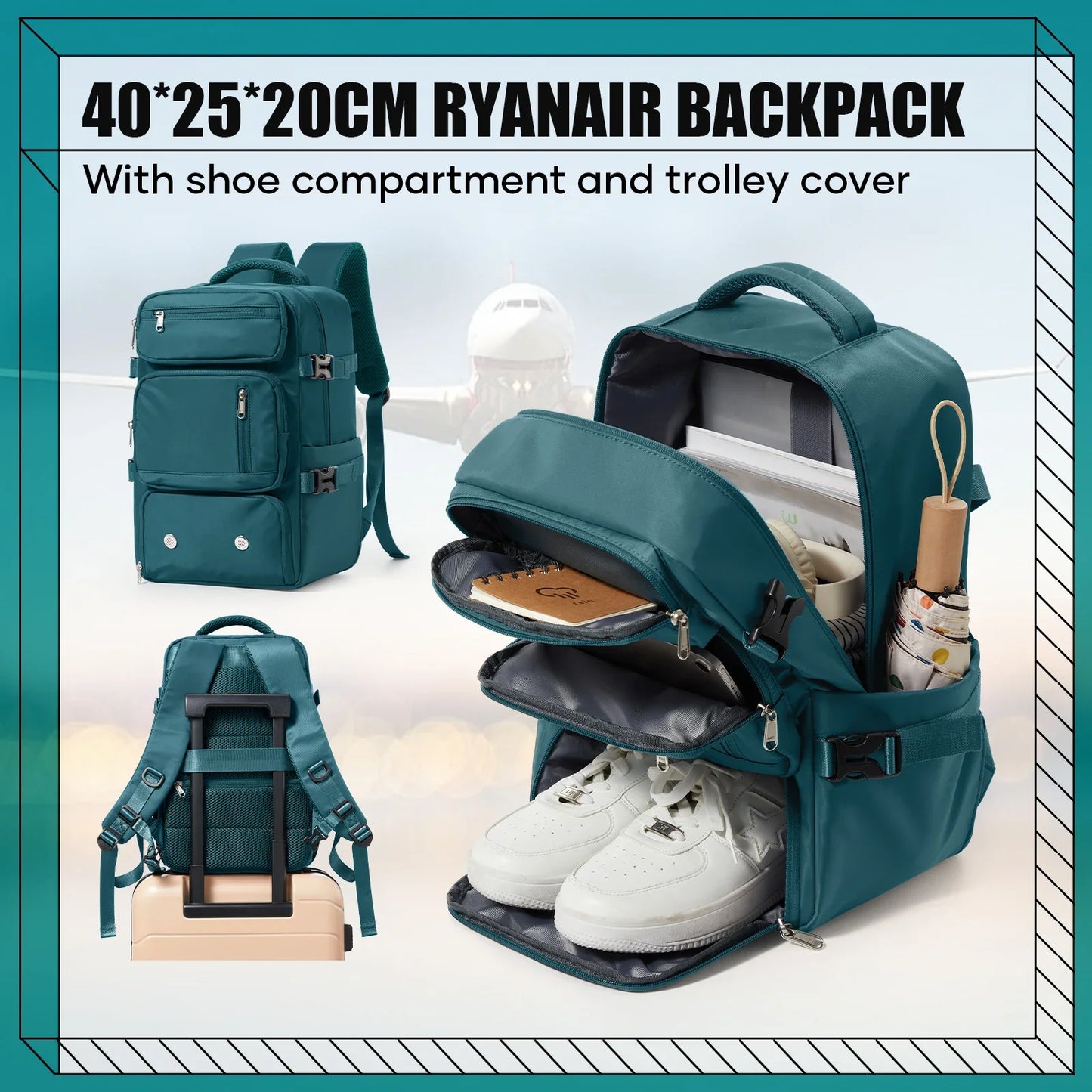 Travel Backpack 40x20x25cm – Airplane Cabin Bag, Anti-Theft Laptop Bag for Men & Women Sports & Trekking