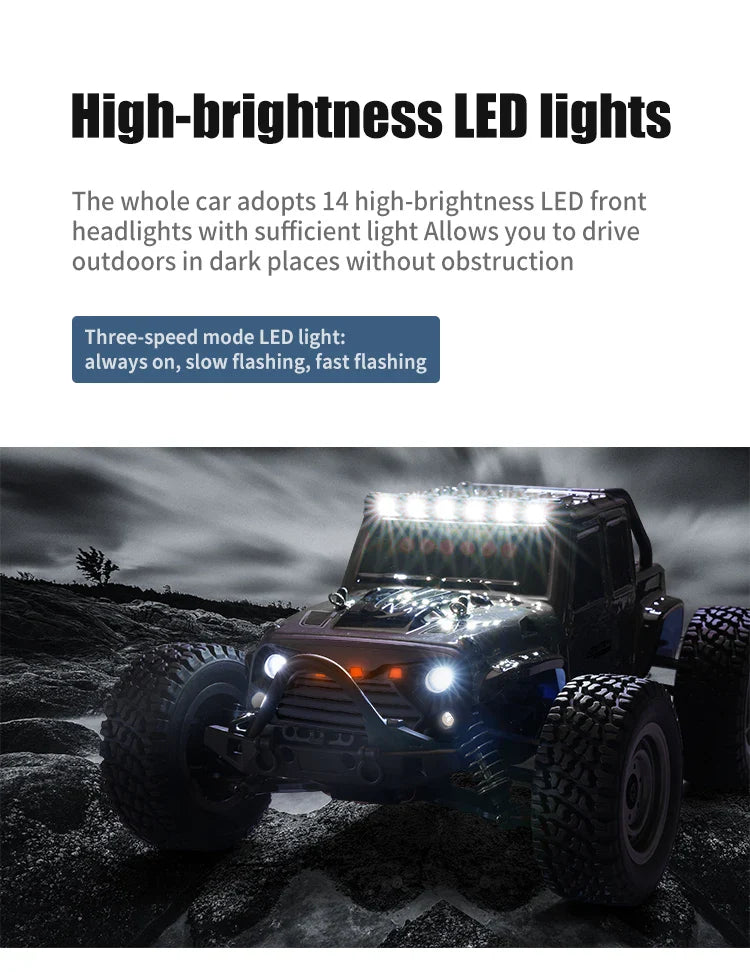 1:16 4WD RC Car – 70KM/H High-Speed Drift Monster Truck with LED, Remote Control, 4x4 for Kids, WLtoys 144001