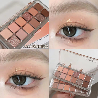 12-Color Matte Eyeshadow Palette – Low Saturation Tea & Apricot Shades, Long-Lasting Daily Eye Makeup